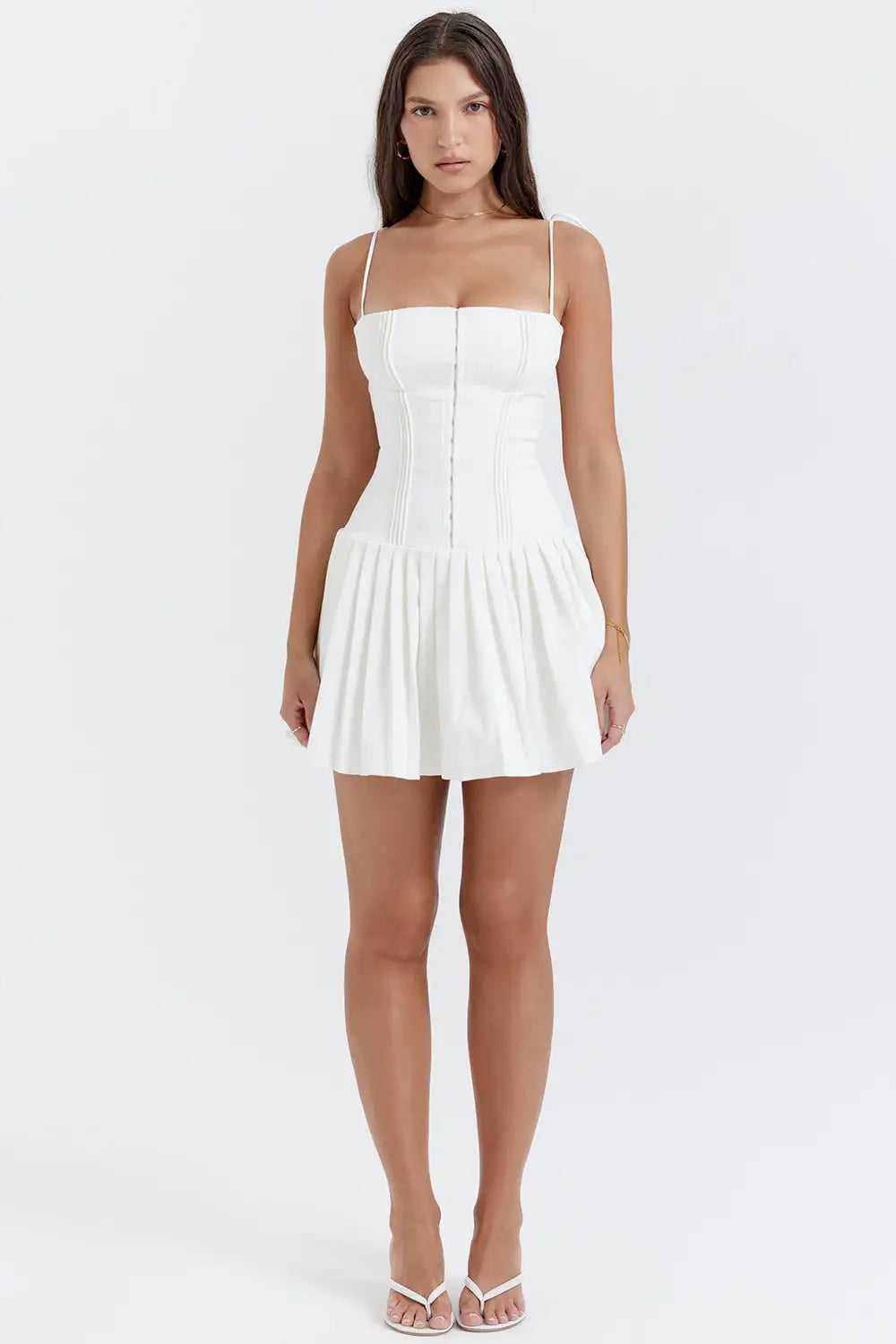 elegant white pleated mini dress