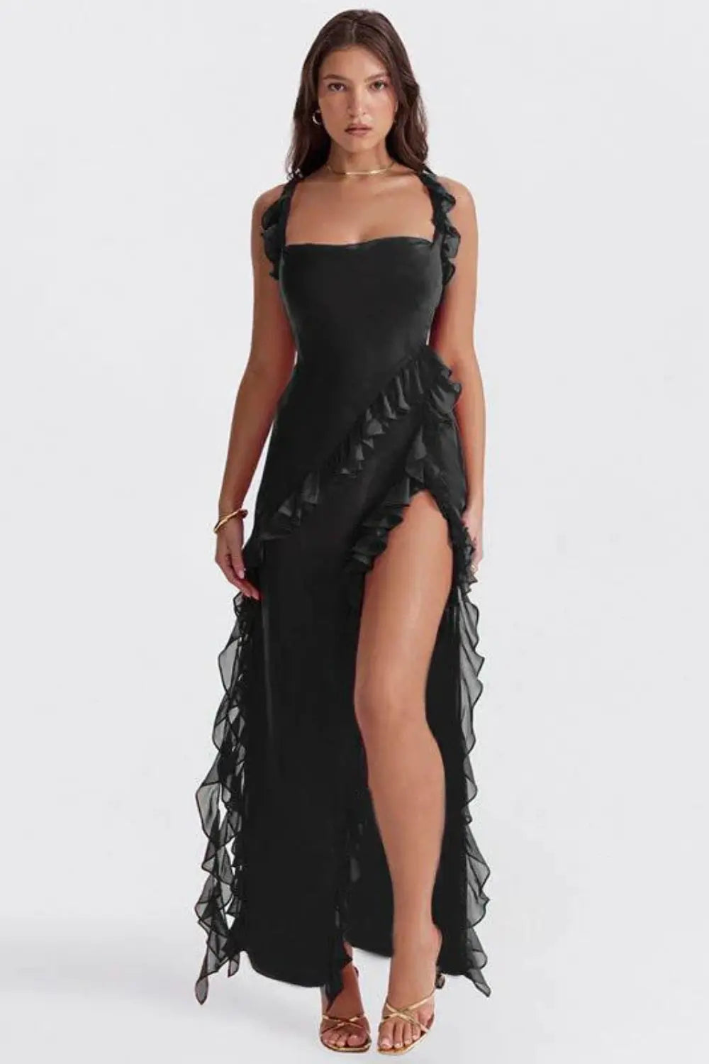 sleeveless maxi evening gown
